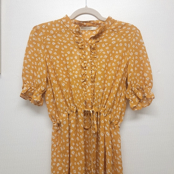 Christy Dawn Elle Dress Mustard Seed Floral Yellow Orange Ruffle Midi NWT Small - Picture 8 of 8